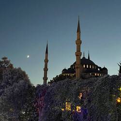Crescent moon over the Blue Mosque