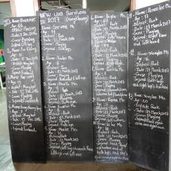 The Quality of Life Center features a blackboard with names of recent UXO victims.