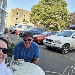 Having a cuppa near the Market Square