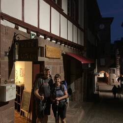 The start of the Camino from our hostel at 7am Ready to take our first steps 😊