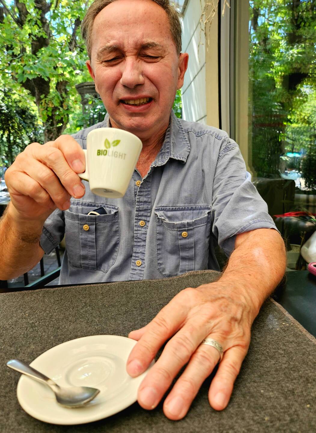 At lunch, Charlie discovered that Italian coffee is A LOT stronger than US coffee!