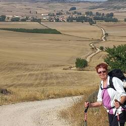 Coming into Horn. If you look carefully you can see pilgrims walking.