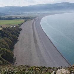 Toller Ausblick: riesiger Strand in Porlock, unserem nächsten Ziel.
