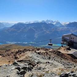 View from the top, looking at an arriving cable car
