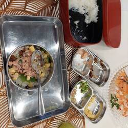 Filling up my metal box for party sushi