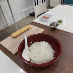 The sushi rice with vinegar, salt and sugar