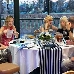 Our "hot" corner table. From left, Linley, Betsy P., Bridget, Betsy F., Rob, Tim