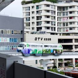 The Yui Yui train arriving at our station — Okinawa, Japan.