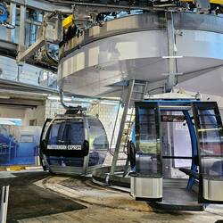 Gondola cable cars to Matterhorn glacier - empty in the rain!