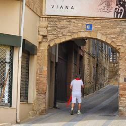 Entering Viana. The townfolk were dressed in white with red scarves for the running of the bulls.