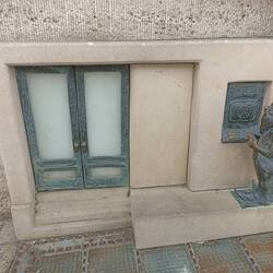 Outside a bank, where else.