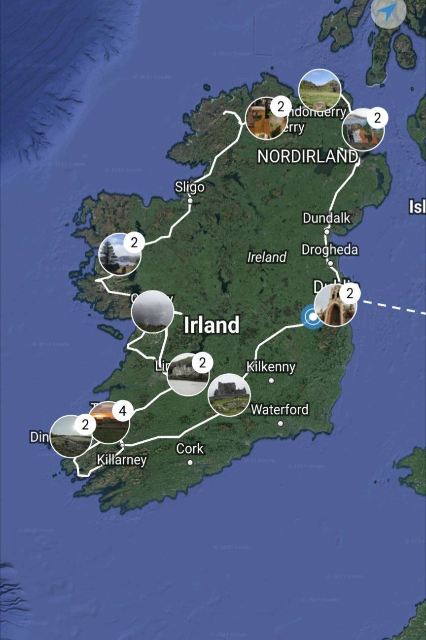 Wieder in Dublin angekommen, ist unsere Rundreise beendet, 2242 km!