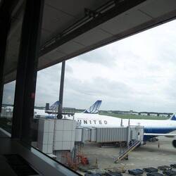 United's Boeing 747s lined up at Narita Terminal 1. This photo was taken from the Red Carpet Lounge.