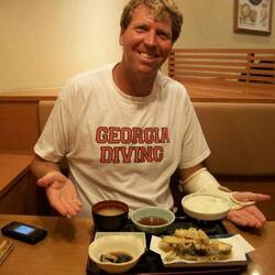 A very happy Jeff with his vegetable tempura dinner.