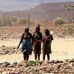 Himba Frauen in ihrer traditionellen Bekleidung. Das ist Alltagskleidung und nicht für die Touris.