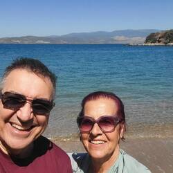 Mui and Işıl at the beach in Boğaziçi — Muğla, Türkiye.