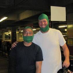Jeff and I at the go kart course in the mall. Photo credit: Michella M.