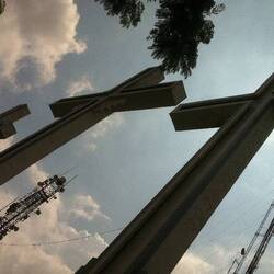 The three crosses with the wireless towers behind them.