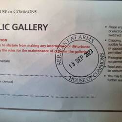 Our enrty ticket to the House of Commons