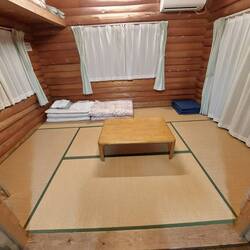 OUR FUTON BED ON TATAMI MATS AND EATING TABLE