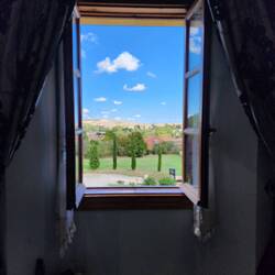 Just inside the window