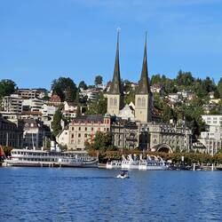Riverfront with Church of St. Leodegar in background