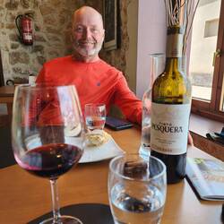 Enjoying a local Tempranillo.