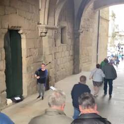 Bagpiper in the tunnel as you enter the Plaza del Obradoiro