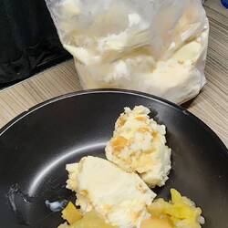 Stewed windfall apples from the castle. Mackie's Ice-cream repackaged for our mini freezer 🙃