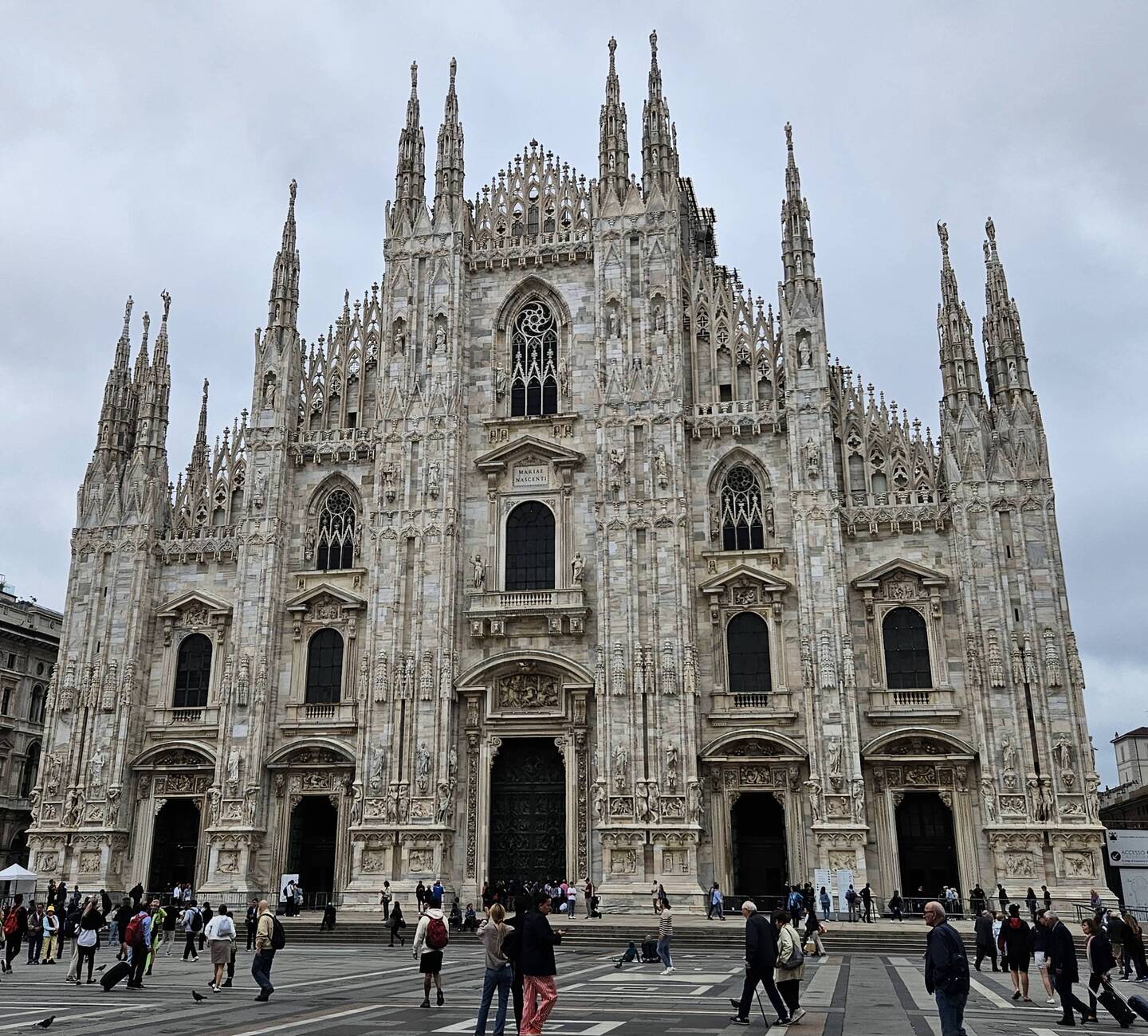 The Duomo with gray skies and drizzle