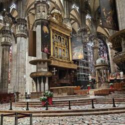 Baroque altar. Floor is 3 types of inlaid marble, designed in 16th century