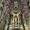 Stained glass and carved statues throughout
