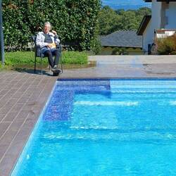 Me by the pool at our Albergue.