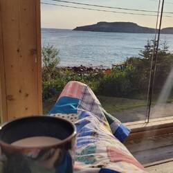 Coffee on the deck this morning, glad there was a quilt on the bed, it was chilly!