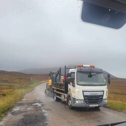Single track road, middle of nowhere, large truck approaching. Thank goodness for passing places.