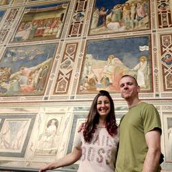 Laura and Chad with wall panels at Scrovegni Chapel