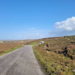 This was our first little parking spot. Middle of nowhere, tiny road, no single and gale force winds