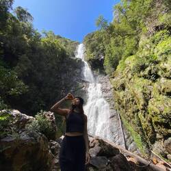 Tasmanias highest waterfall! We checked out some caves around the trail and saw huge spiders :)