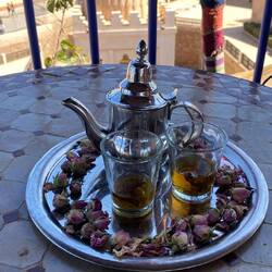 Pot of "Moroccan Whisky" on a rooftop terrace bar