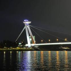 Striking bridge in Bratislava over the Danube