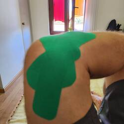 Knee has been a problem for a few days, so I got a brace and some KT tape