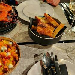 Seafood bowl and butternut squash risotto