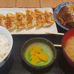 Gyoza, Misosuppe und marinierter Tofu