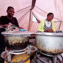 In the kitchen tent!