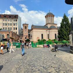 The building on the left with the scaffolding is Vlad the Impaler's Bucharest house they're doing up