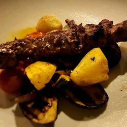 Lamb kabob and veggies