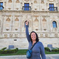Gina pointing to our room