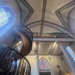 Inside Loretto Chapel (known for its structurally unique staircase)