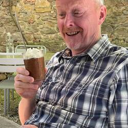 Ian enjoying his chocolate mousse