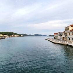 Standing on bridge to Murter Island. It is on the right